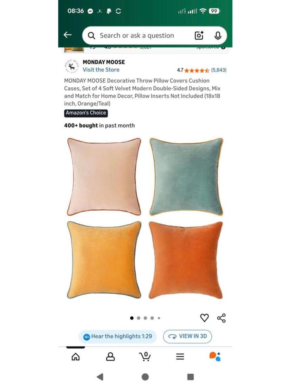 TWO NWOT Monday Moose Double-Sided Throw Pillow Overs